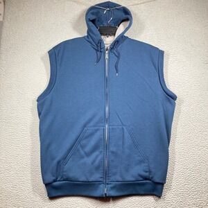 Muleskins Sleeveless Hoodie Vest Mens XL Blue Thermal Lined Full Zip Up USA Made